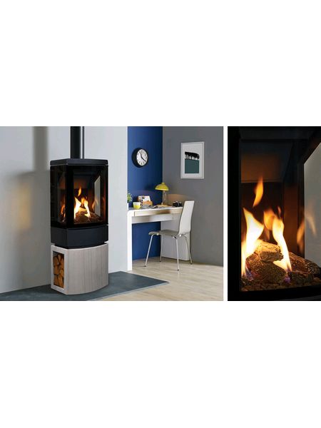 Gazco Loft gas stove with Castillo sand stone log store