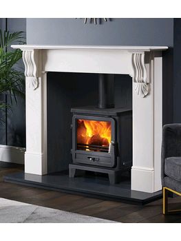 Capital Fireplaces The Nuffield 56 inch mantel in Aegean limestone also available in Carrara Marble