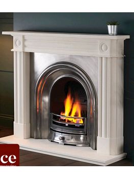 Capital Fireplaces The Hogarth 56 inch Mantel in Aegean limestone also available in Carrara marble